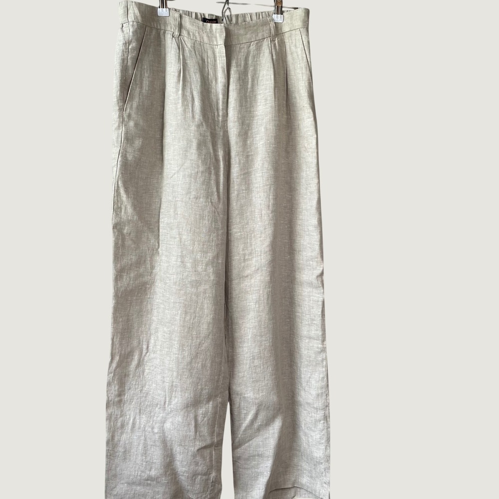 Quince 100% European Linen Pleated Trouser Flax Beige Pants NWT Size 10